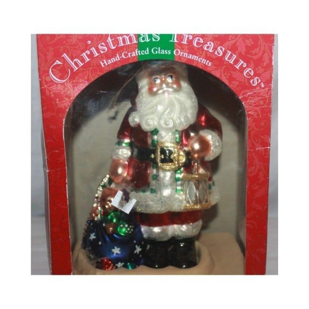 The Brass Key Christmas Treasures 8" Santa Glass Ornament Hand Made